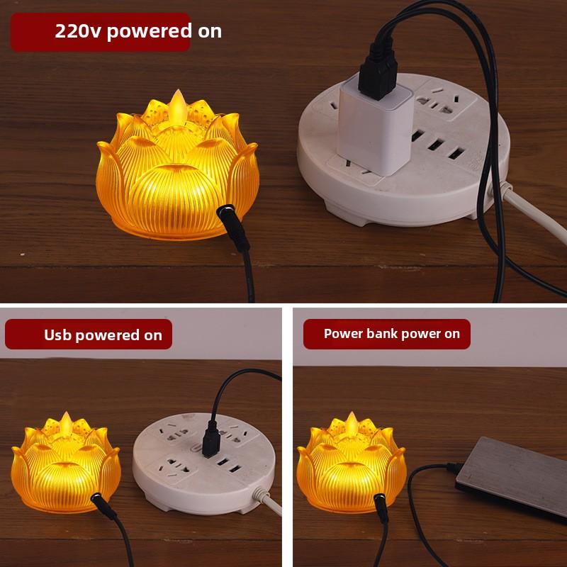 Rechargeable Glass Lotus Electronic Buddha Lamp LED Simulation Temple Smokeless Home Buddha Bodhisattva Long-lasting Lamp