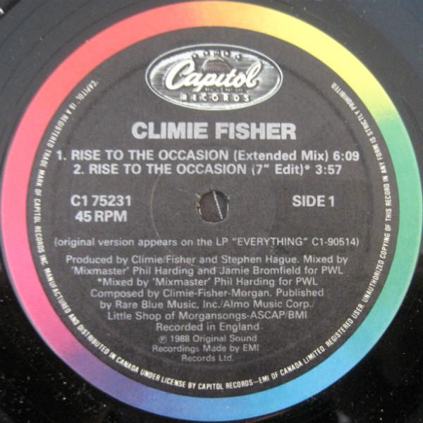 

12inch Record CLIMIE FISHER - Rise To The Occasion C175231 Capitol Records 1988 Canada Dance & Electronica Used