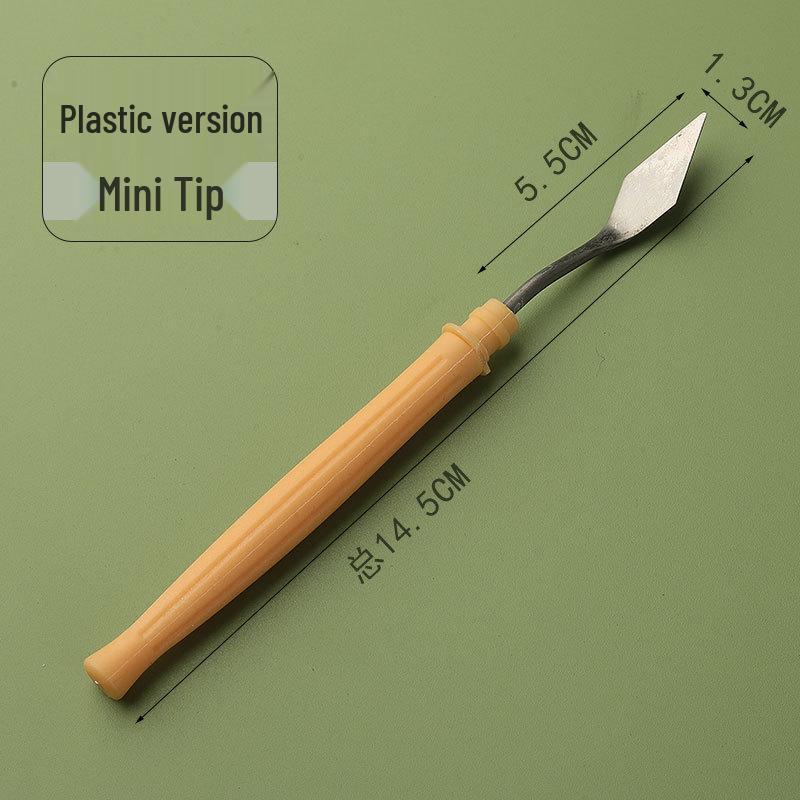 Student Art Stainless Steel Palette Knife - Wooden Flat Head, Pointed Gouache Scraper