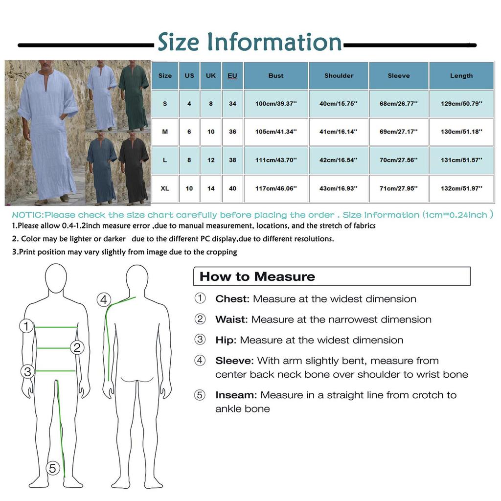 Herren V-Ausschnitt Leinen Robe Kurzarm Kaftan Langes Kleid Freizeithemd für Strand, Sommer