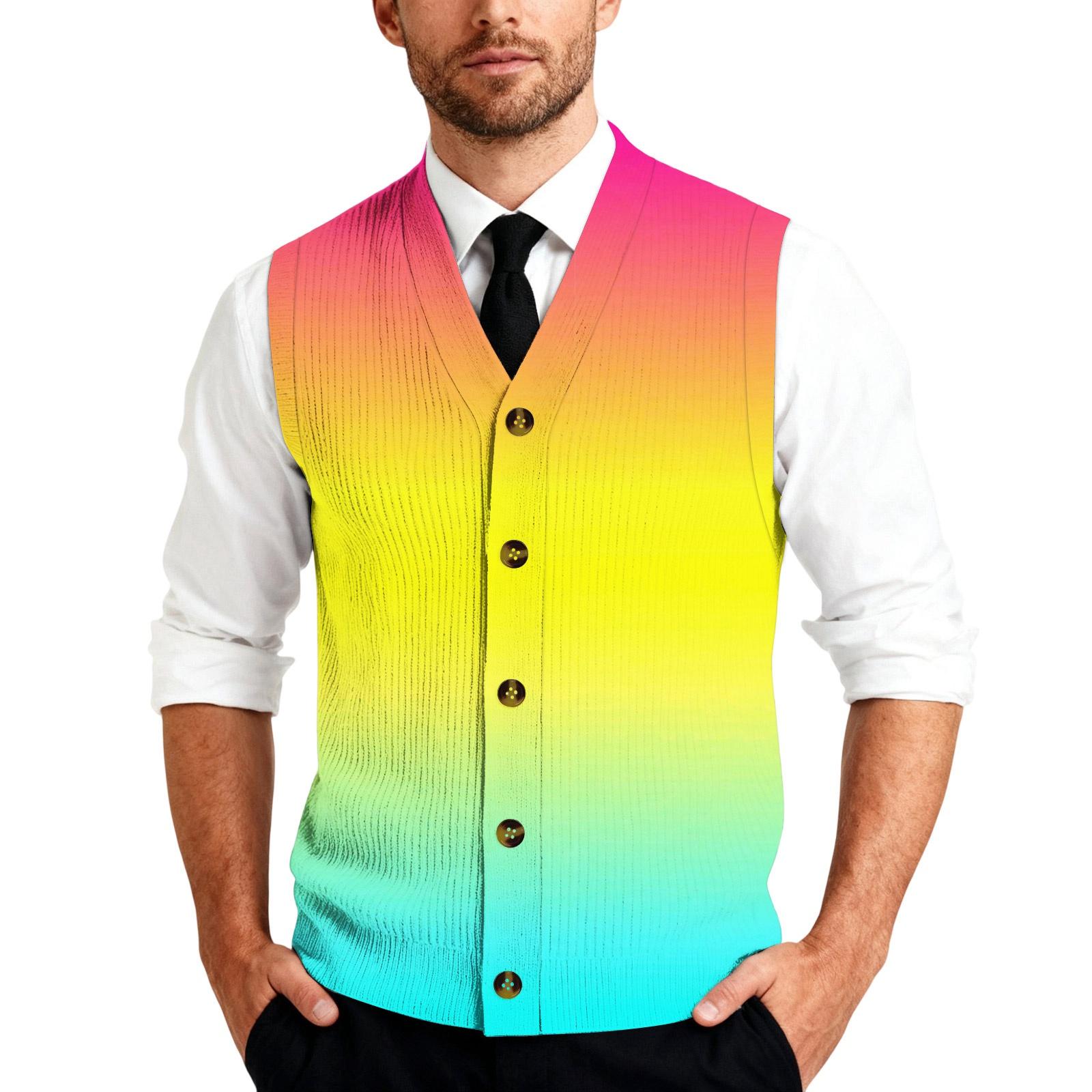 

Men s Tie-Dye Gradient Knit Sleeveless Shirt Button Placket Vest Regular Fit Casual Layering Suitable XXXXXL