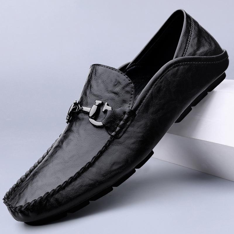 Fashion Handmade Genuine Leather Men Shoes Italian Lightweight Loafers Men Light Casual Shoes Non-slip Driving Footwear High-end Flats