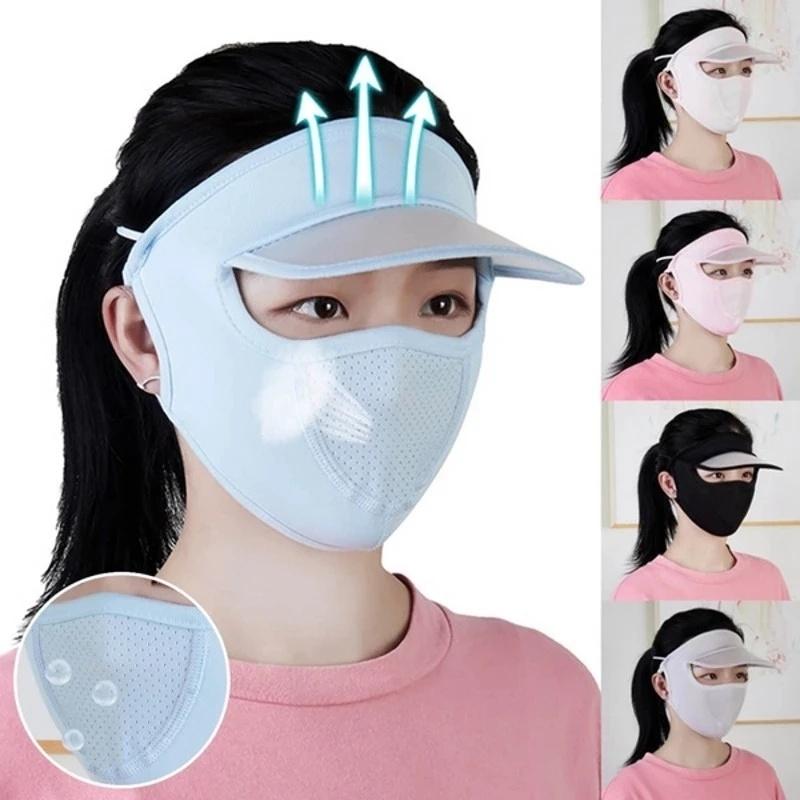 Women Thin Breathable Ice Silk Sunscreen Long Neck Full Face Mask Summer UV Protection Cycling Outdoor Beach Sun Hat