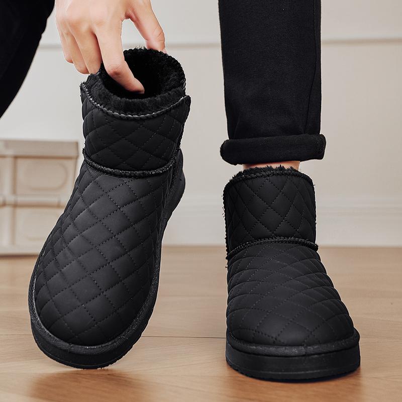 Leather Snow Boots Men's High Top Thermal Fleece Lined Winter Shoes Anti-Slip Cold Weather Boots Outdoor Cotton Casual Shoes