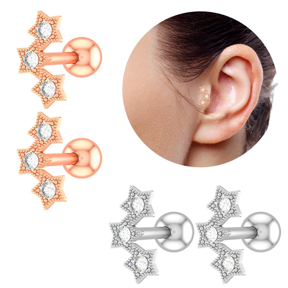 Set 10 Stainless Steel Bar Cartilage Piercing Studs Star Heart Flower Moon Rook Earlobe Screw Statement Earrings Tragus Conch