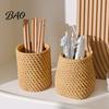 Office Desk Organizer Faux Rattan Pen Holder, Woven Style Makeup Brush Boho Resin Holder Desktop Organizer, Multi-functional Pencil Cup for Home
