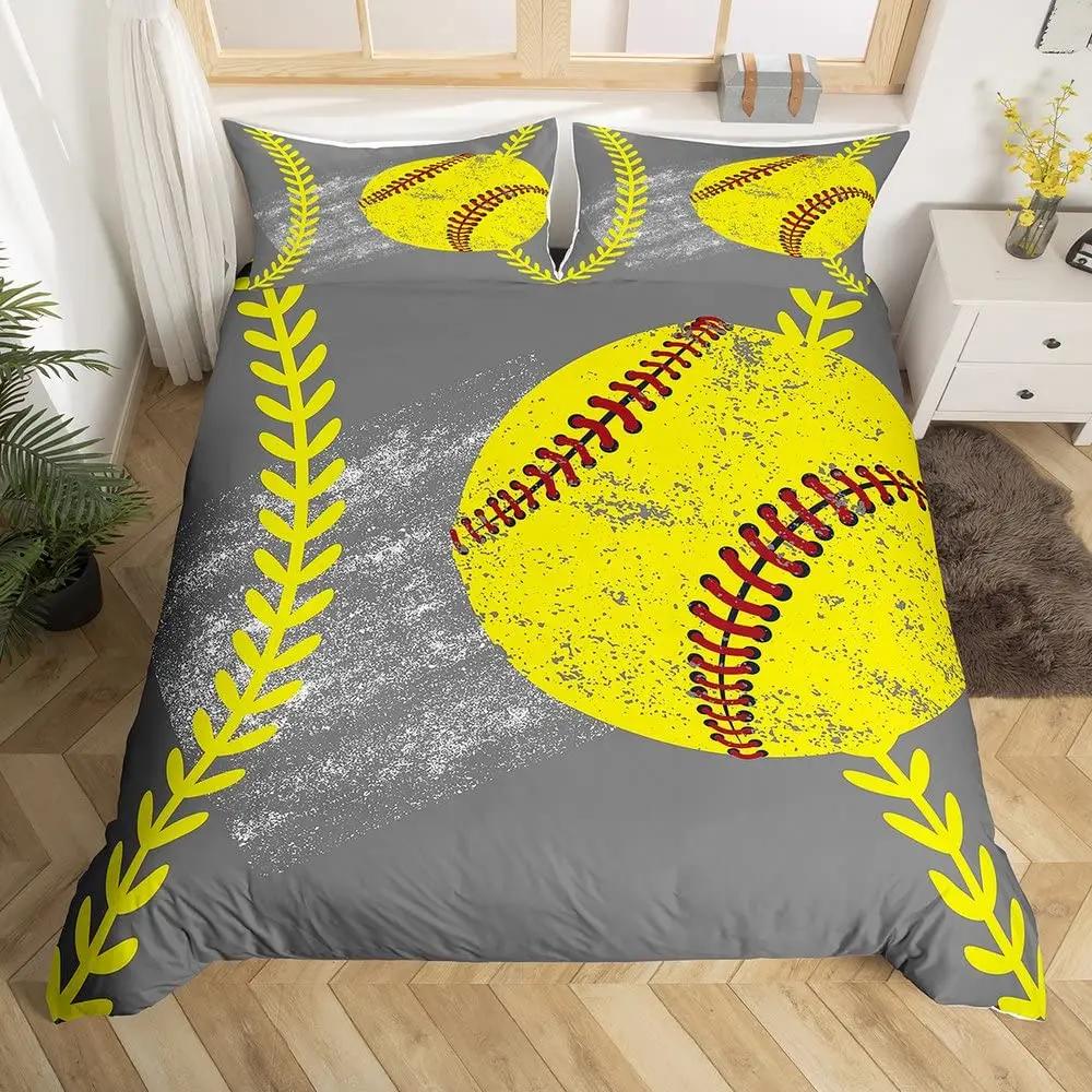 Baseball Game King Queen Duvet Cover Ball Sports Theme Bedding Set Athlete Competitive Quilt Cover Polyester Comforter Cover