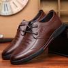 Mens Genuine Leather Casual Shoes Middle-Aged Senior Round Toe Breathable Non-Slip Rubber Sole Lace-Up Comfortable