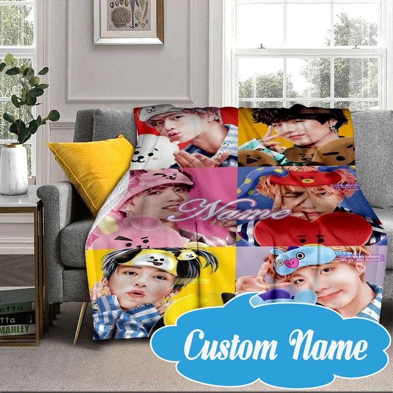 Custom Name K-pop Stars Friends Blanket bed sofa Blanket Flannel Blanket for Camping, Hiking, Picnic Essentials,gift for Fan family