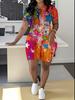 Striped code European and American women's clothing checkered printing T-shirt shorts set sports suit