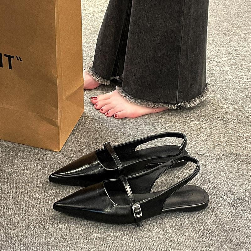 

Модные французские сандалии-балетки с закрытым носком для женщин, обувь феи 2025, новые весенне-летние туфли-лодочки с острым носком и бриллиантовым декором, темпераментные одинарные туфли, мюли 39 чёрный