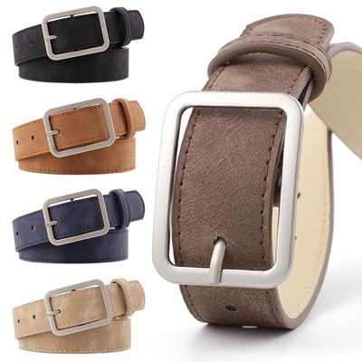 Luxury Brand Design Retro Waist Band Leather Belt Ladies Dress Strap Square Pin Buckle Waistband