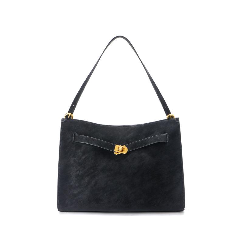 

Large Capacity Women s Shoulder Bag, Leather Tote Bag, High-end Retro Cowhide Armpit Bag, Niche Commuting Handbag 34x12x25cm чорний