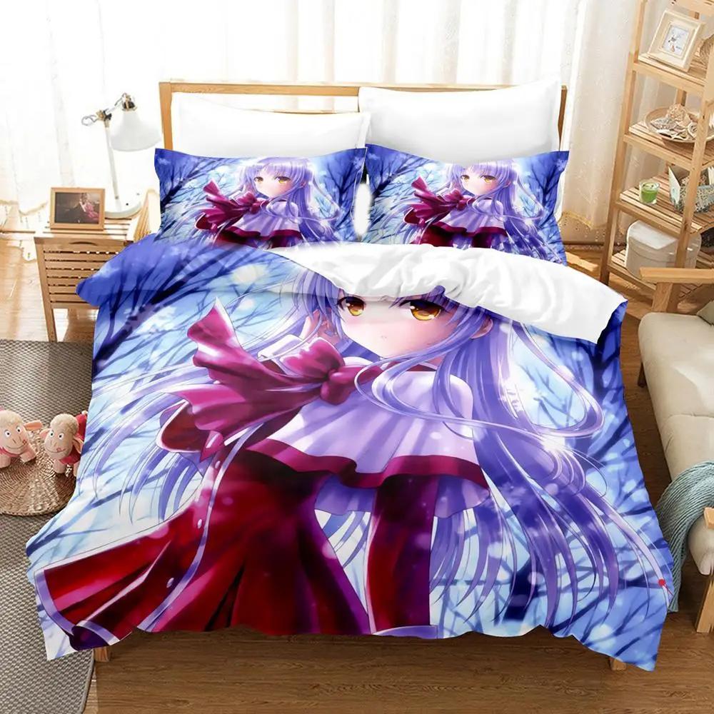 3D-tryck Anime Angel Beats Sängklädesset Påslakan Sängset Täcke Örngott Täcke King Queen Size Pojkar Vuxna Sängkläder