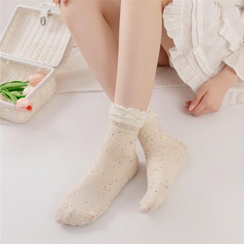 Lotus leaf lace socks women's cotton tube socks spring and autumn fungus edge lolita black and white college style princess short tube socks