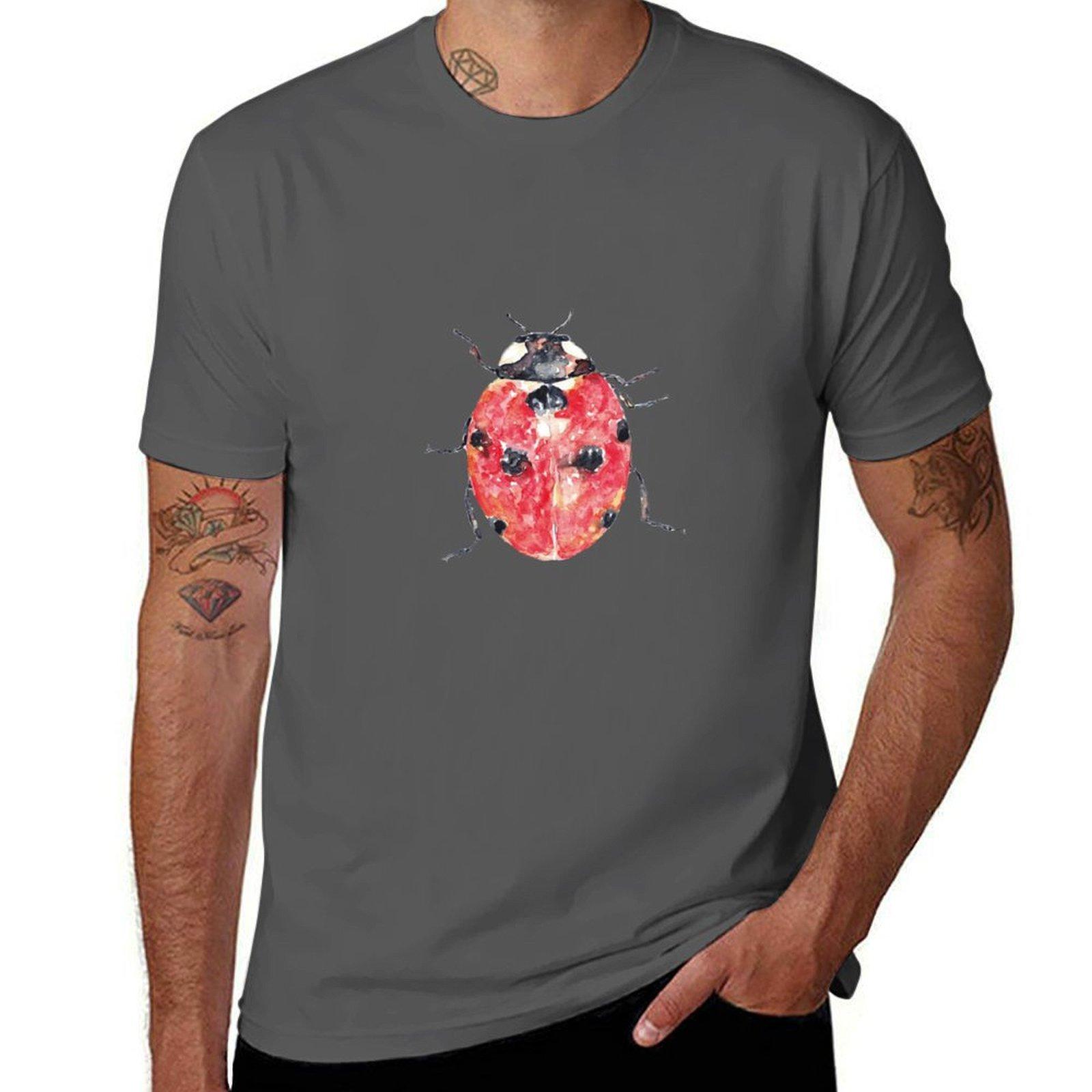 

Ladybug beetle painting watercolour T-Shirt cotton tshirt 100% t shirts designer anime t shirts for man T-Shirt 4XL