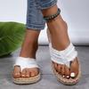 Summer Women's Plus Size Fleece Lined Flat Hemp Rope Flip Flops Comfortable Flat Canvas Slippers
