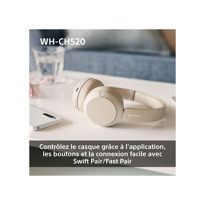 Casque audio Sony Arceau sans fil Bluetooth Multipoint WHCH520 Jaune