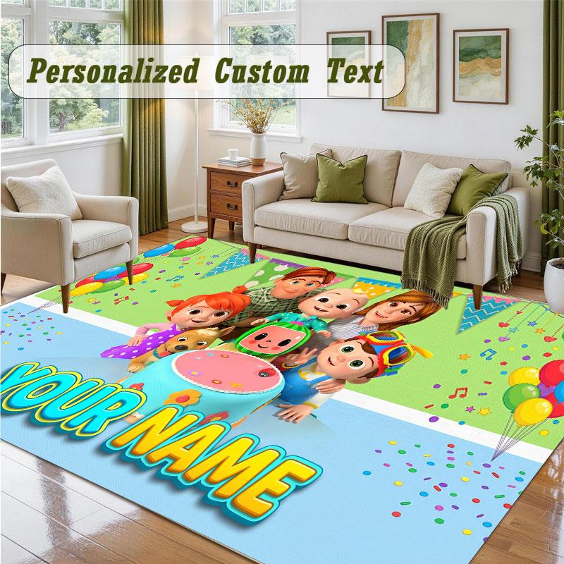 Crystal Velvet Square Rug Custom NameCocomelon Pattern Non Slip Home Floor Decor Rug