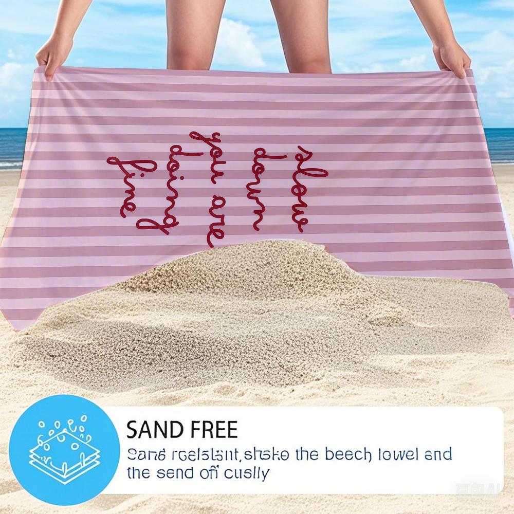 Pink Stripe Slow Life Oversized Microfiber Beach Towel Sand Proof Quick Dry, Absorbent for Swimming Pool Travel Camping