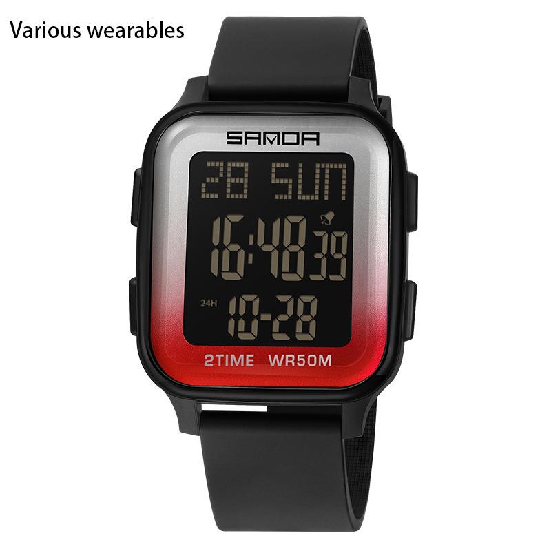 

Модные многофункциональные квадратные мужские студенческие электронные часы для спорта на открытом воздухе водонепроницаемые электронные часы