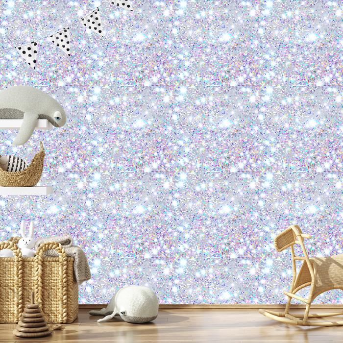 Iridescent glitter wallpaper light gray, blue and azure 50x1000