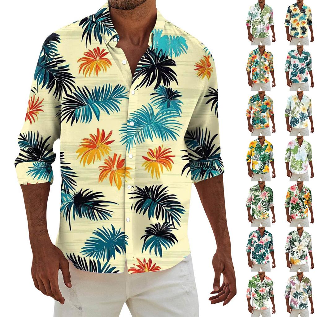 Mote Langermet Trykket Casual T-skjorte med Knapper Regular Fit Skjorte Topp for Menn