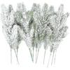 14 Pcs 10Inch Artificial Flocking Pine Picks Snow Forest Artificial Pine Needles Branches Christmas Fake Greenery Tree Branches DIY Leaves for