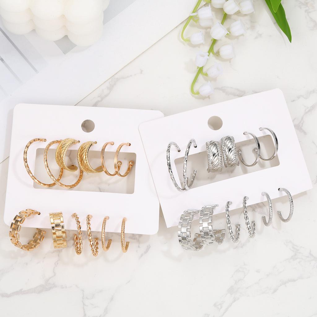 6 Pairs Creative Earrings Set For Women Simple C-shaped Chain Hollow Out Earrings For Birthday Gifts