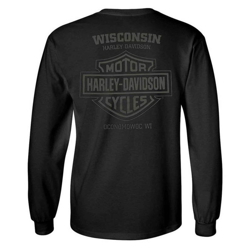 Camiseta de Manga Larga con Cuello Redondo, Hendidura y Escudo para Hombre Harley-Davidson, Negra