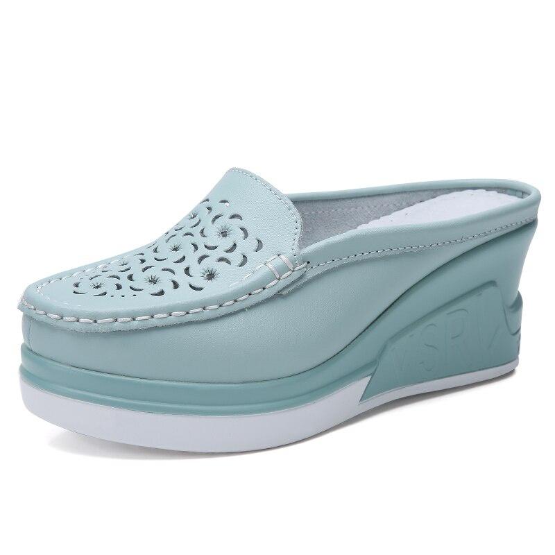 Sommer Frauen Plattform Slipper Muster Floral Wohnungen Atmungsaktive Leder Casual Schuhe Slip-on Bequeme Krankenschwestern Schuhe Cut