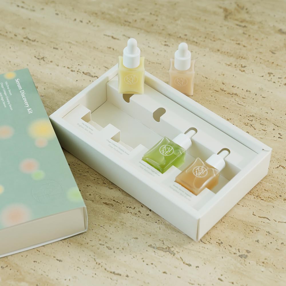 Kaine Serum Discovery Kit, a 4-piece Skincare Set Featuring Vegan, Korean-made Face Serums. A Gift Set for Clear and Moisturized Skin. Each Serum