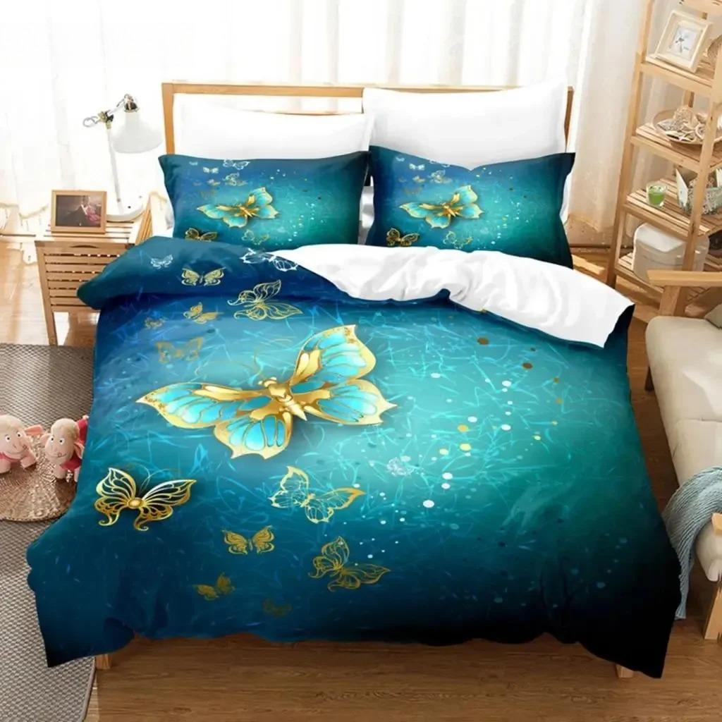 Blue Butterfly Duvet Cover Set King Size 220x240 Double Bed Single 3D Queen Bedding Sets Pink Full Twin Quilt Linen Pillowcase