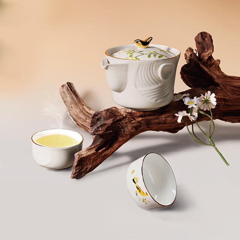 TAYOHYA Joyful Plum Blossoms Portable Ceramic Tea Set (4-Piece)