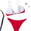 European And American Solid Color Bikini Women'S Swimsuit Sexy Sports Red Suit