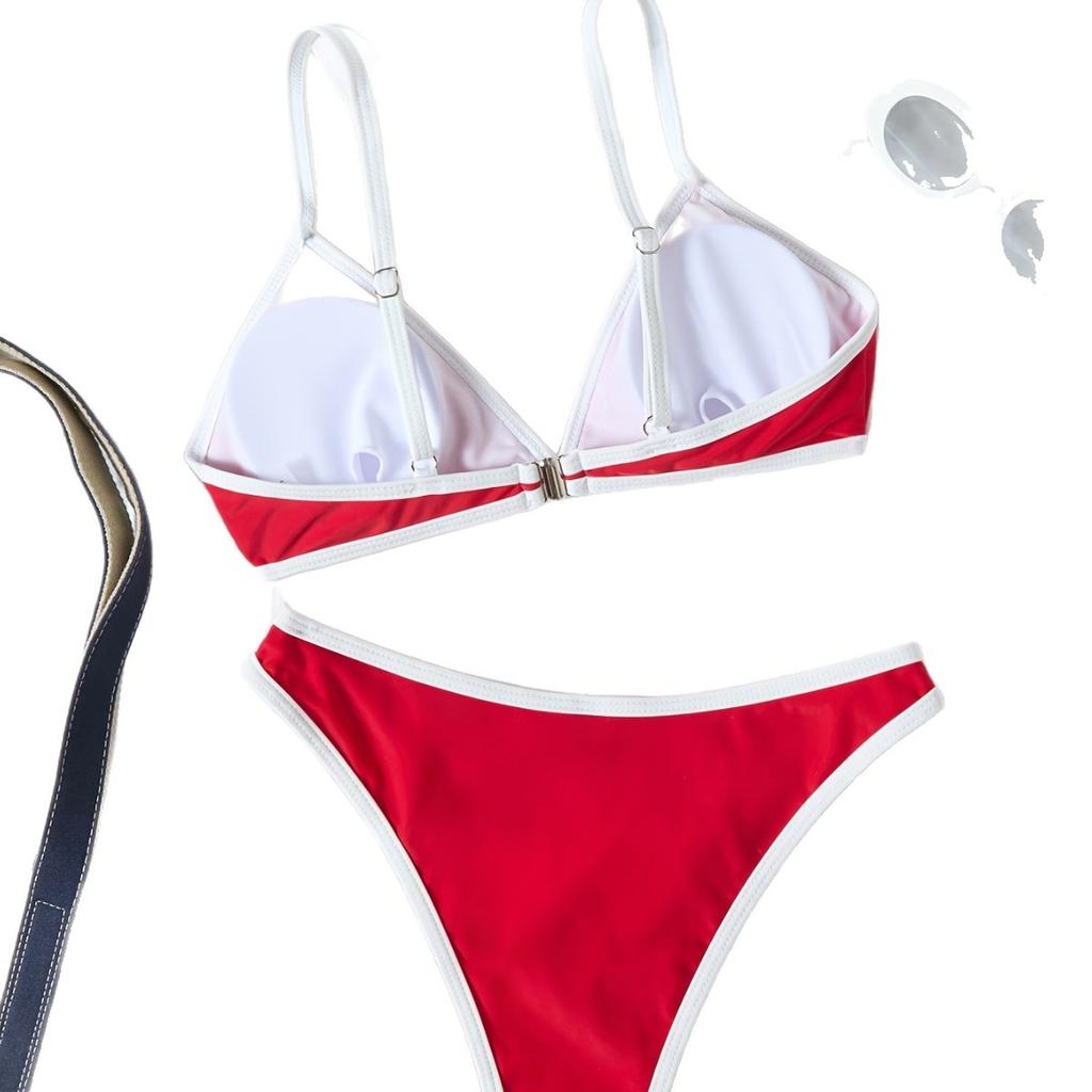 European And American Solid Color Bikini Women'S Swimsuit Sexy Sports Red Suit