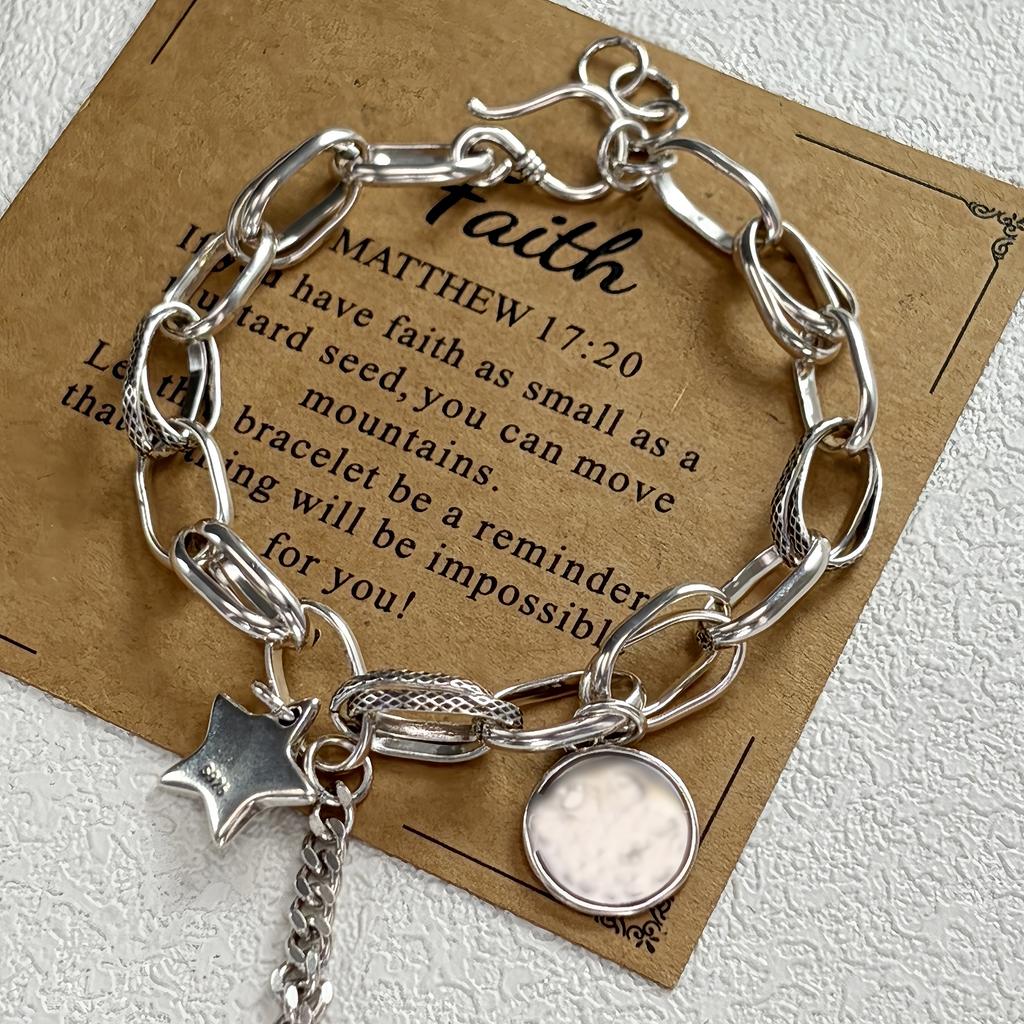PANJBJ 925 Sterling Silver Metal Bracelet for Women Vintage Handmade Simple Retro Heart Chain Bracelet Birthday Gift Wholesale