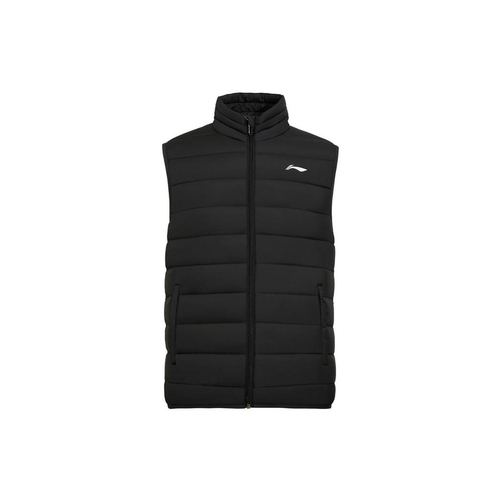 Li Ning Badminton Series Solid Color Stand Collar Down Vest Unisex Vests Black AMRT063-1