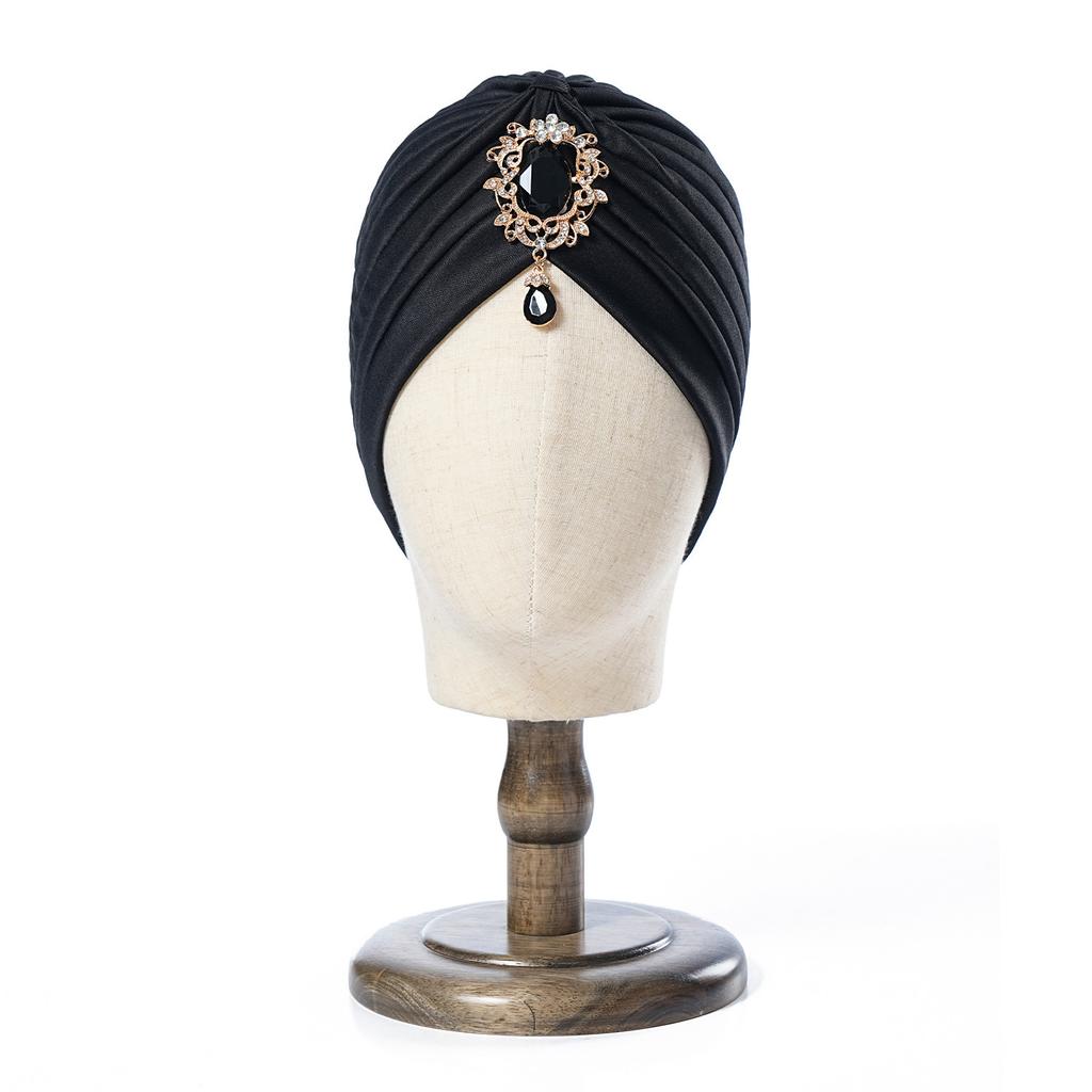 Muslim Fashion Women Elastic Alloy Drill Twist Knot Hat Chemo Cap Cancer Hat Islamic Femme Headscarf Indian Hat Headband Turban
