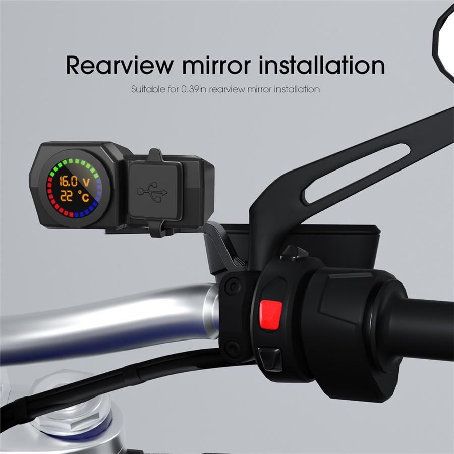 Waterproof Motorcycle Dual USB Phone Charger Adapter w/ Voltmeter & Temp Display