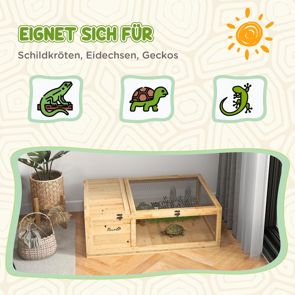 Tortoise House, Small Reptile Wooden House, with Mesh Roofs, Side Panels, for Turtles, Lizards, Geckos and Snakes