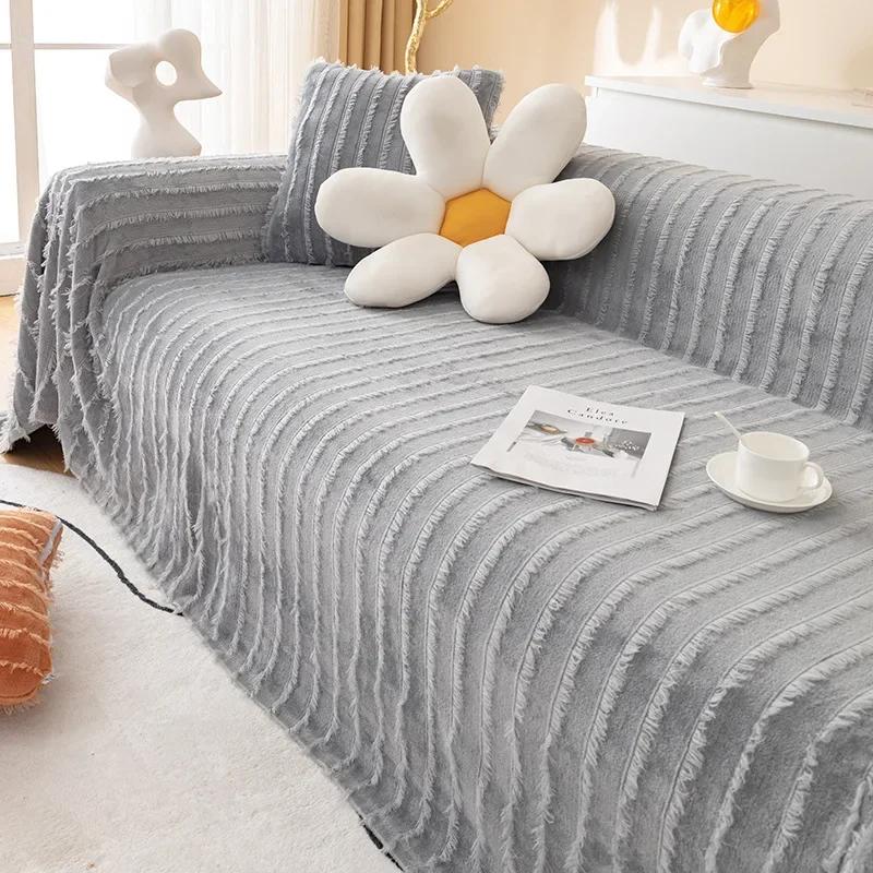 Soft Sofa Blanket for Living Room Non-Slip Solid Thick Sofa Cushion Mat Simple Style Plush Sofa Towel Home Couch Decor