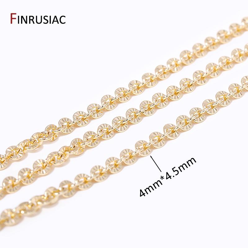 

4 мм*4,5 мм Позолоченные Настоящим Золотом 14K Круглые Текстурированные Цепочки Для Изготовления Ожерелий, Аксессуары Для DIY Украшений, Цепочки Ручной Работы Length 1 meter