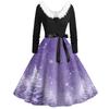 Women's Fashion V-Neck Casual Slim Christmas Printed Long Sleeve Hair Collar Dresses
