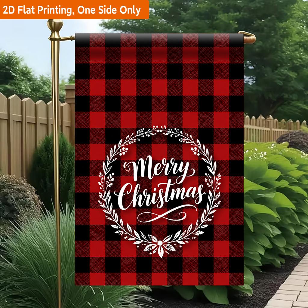 2D Flat - 2D Flat Printing Garden Flag 1pc, Merry Christmas Wreath Durable Single-Sided Print Yard Flag, Garden & Home Holiday Decoration, 29.97X44.96
