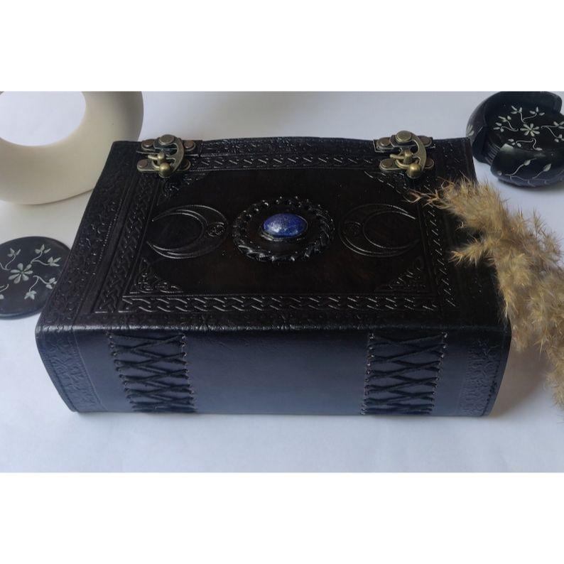Leather Journal: Triple Moon Stone Embossed Book of Shadows