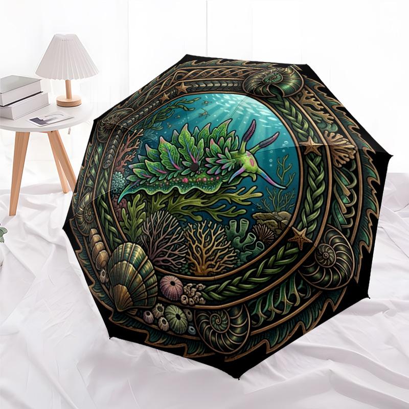Oceanic Serenity pattern umbrella, portable and foldable design, 8 ribs, a casual accessory for Halloween, Christmas, and birthday gifts.