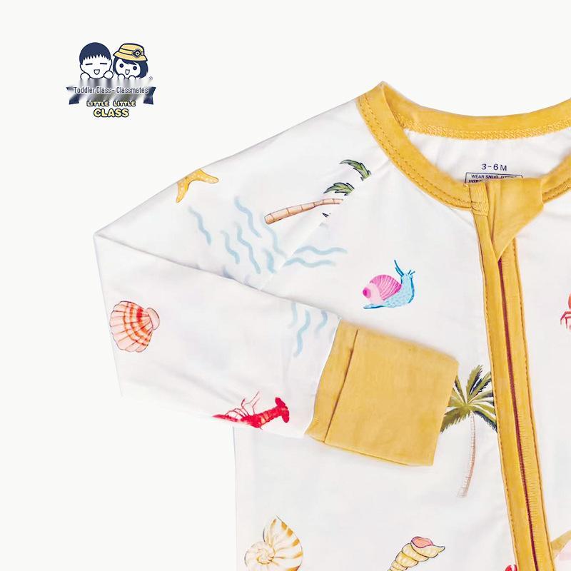 Bamboo Fiber Baby Romper with All-Over Print - Long Sleeve Onesie