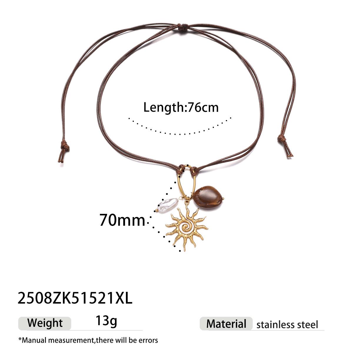 Elegant Sunflower Pendant Necklace with Stainless Steel & High-End Acrylic Beads