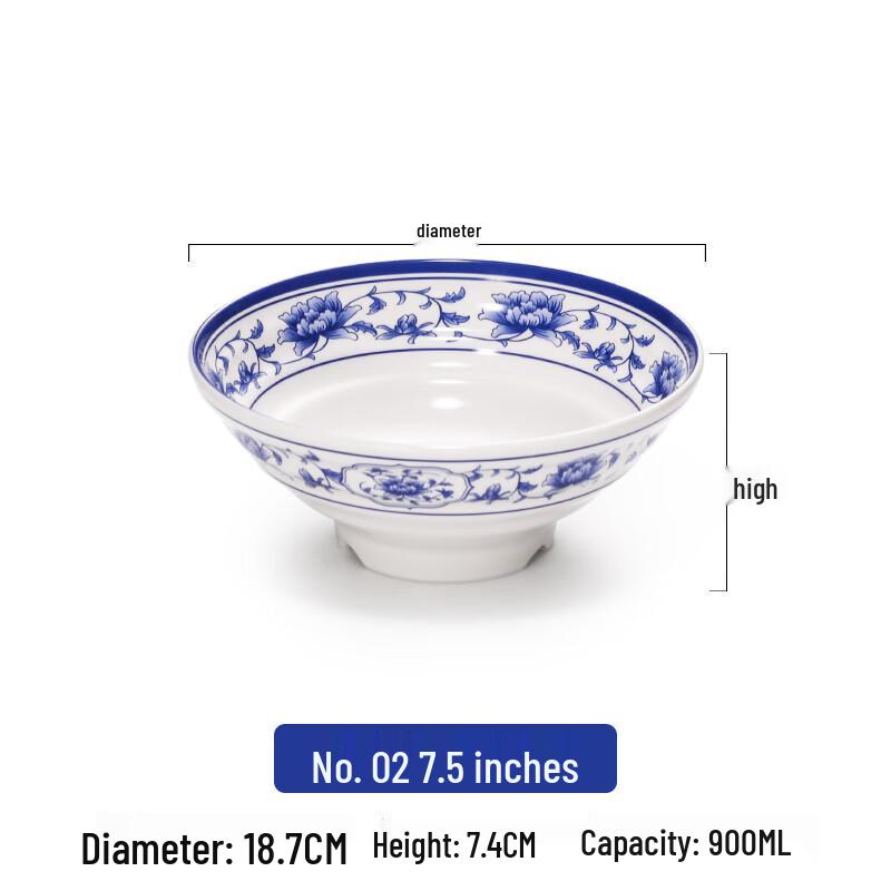 Commercial Melamine Blue & White Noodle Bowl